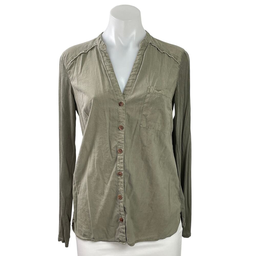 Splendid Women's Olive Green Long Sleeve V Neck Button Down Shirt Top Size XS